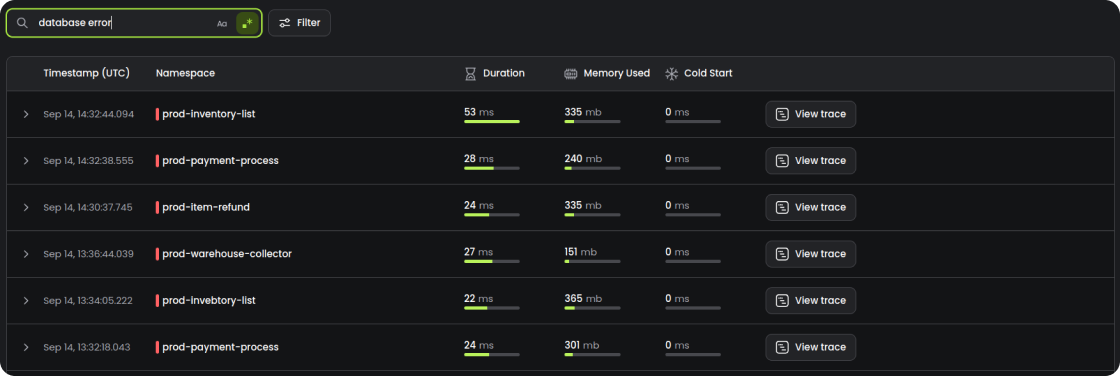 Request logs in Baselime