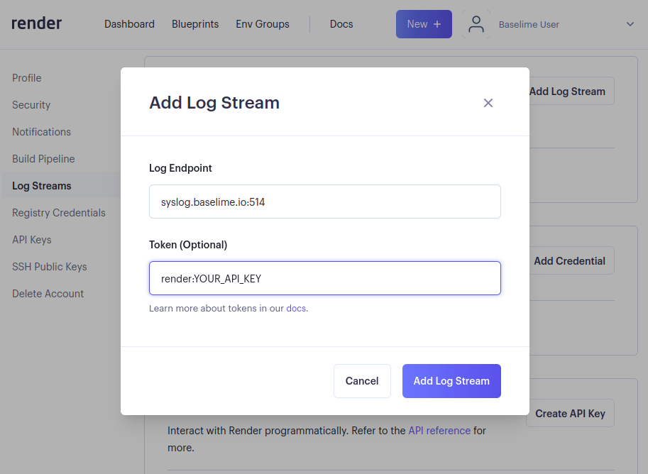 Add Log Stream