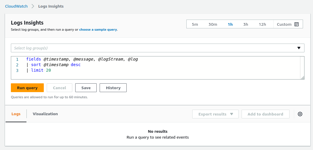 The Cloudwatch Log Insights Query UI